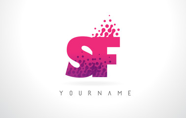 SF S F Letter Logo with Pink Purple Color and Particles Dots Design.