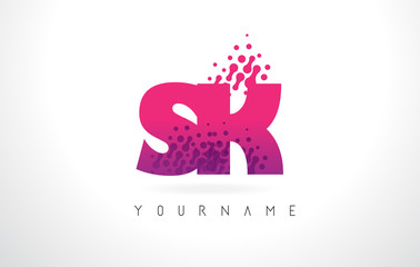 SK S K Letter Logo with Pink Purple Color and Particles Dots Design.