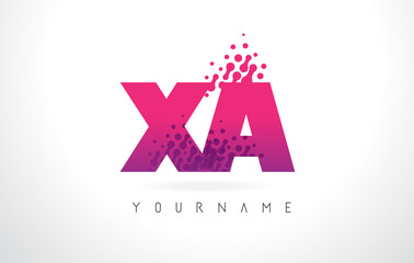 XA X A Letter Logo with Pink Purple Color and Particles Dots Design.