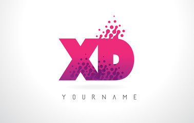 XD X D Letter Logo with Pink Purple Color and Particles Dots Design.