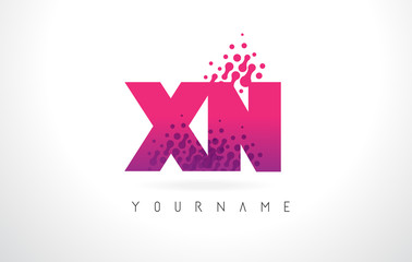 XN X N Letter Logo with Pink Purple Color and Particles Dots Design.