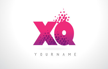 XQ X Q Letter Logo with Pink Purple Color and Particles Dots Design.