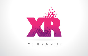 XR X R Letter Logo with Pink Purple Color and Particles Dots Design.