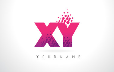 Obraz premium XY X Y Letter Logo with Pink Purple Color and Particles Dots Design.