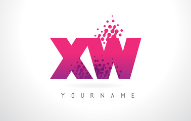 Obraz premium XW X W Letter Logo with Pink Purple Color and Particles Dots Design.