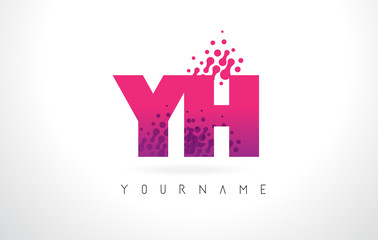 Obraz premium YH Y H Letter Logo with Pink Purple Color and Particles Dots Design.