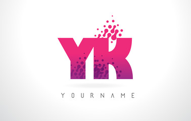 Fototapeta na wymiar YK Y K Letter Logo with Pink Purple Color and Particles Dots Design.