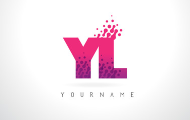 YL Y L Letter Logo with Pink Purple Color and Particles Dots Design.
