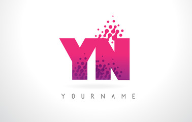 YN Y N Letter Logo with Pink Purple Color and Particles Dots Design.