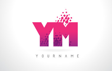 Obraz premium YM Y M Letter Logo with Pink Purple Color and Particles Dots Design.