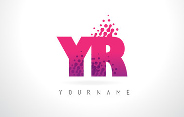 YR Y R Letter Logo with Pink Purple Color and Particles Dots Design.