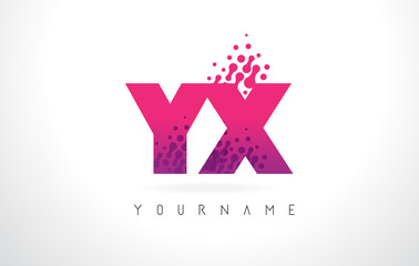 YX Y X Letter Logo with Pink Purple Color and Particles Dots Design.