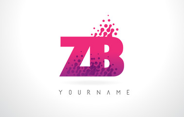 ZB Z B Letter Logo with Pink Purple Color and Particles Dots Design.