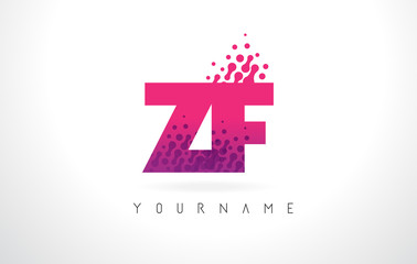 ZF Z F Letter Logo with Pink Purple Color and Particles Dots Design.