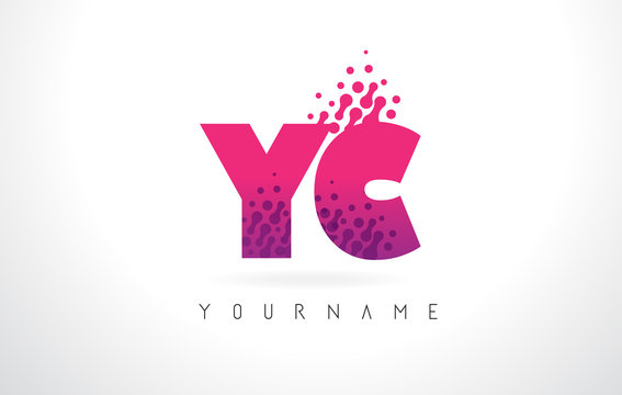 YC Y C Letter Logo with Pink Purple Color and Particles Dots Design.