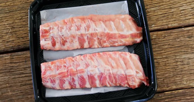 Beef ribs in black plastic container