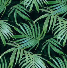 Vector Tropical palm leaves seamless pattern. Floral exotic Hawaiian background. Blooming elements. Hand drawn jungle plants. Ideal for fabric,wallpaper,wrapping paper, textile, bedding,t-shirt print.