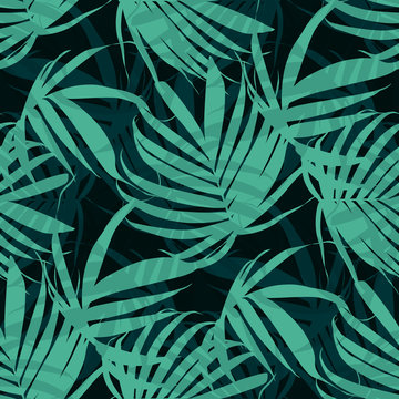 Vector Tropical palm leaves seamless pattern. Floral exotic Hawaiian background. Blooming elements. Hand drawn jungle plants. Ideal for fabric,wallpaper,wrapping paper, textile, bedding,t-shirt print.