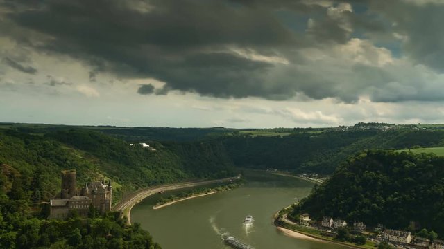 Time lapse of Castle Katz above the rhine valley, Rhineland-Palatinate, Germany