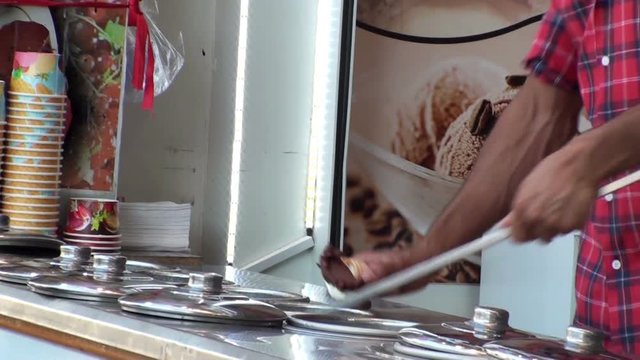 Ice cream seller on a city street in Turkey. Full HD 1920x1080 Video Clip