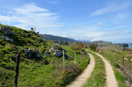 Idyllic panorama path in Asturias, Camino de Santiago, Spain