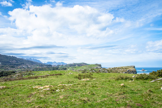 Idyllic panorama view of cliffs in Asturias, Camino de Santiago, Spain