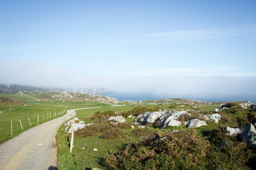 Fototapeta na wymiar Idyllic panorama path in Asturias, Camino de Santiago, Spain