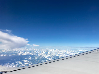 Fototapeta na wymiar sky and cloud with airplane wing