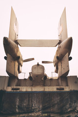 The tail part of the boat is on an air cushion. Composition on aviation subjects.
