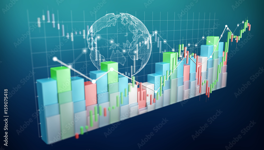 Poster digital 3d rendered stock exchange stats and charts