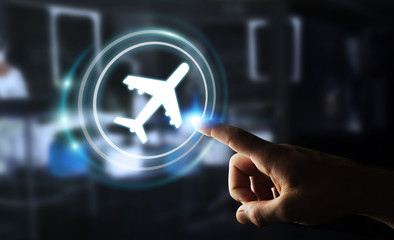 Businessman booking his flight with modern digital application 3D rendering