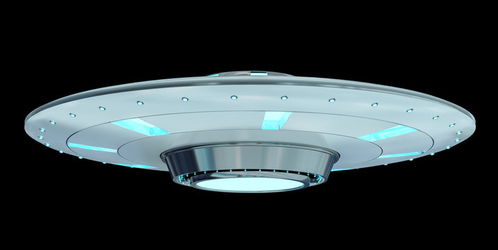 Vintage UFO isolated on black background 3D rendering
