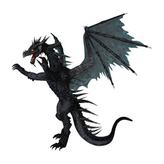Naklejka premium Renderowania 3D Fantasy Black Dragon na białym tle