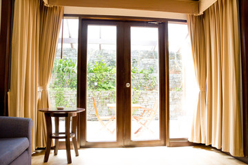 Fototapeta premium brown curtain at the room window