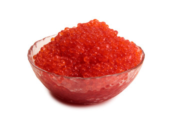Fish caviar in a plate on a white background