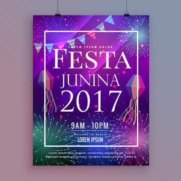 Festa Junina Party Celebration Flyer Design With Fireworks