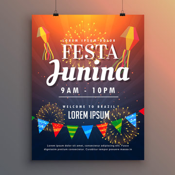 festa junina party invitation flyer design with fireworks