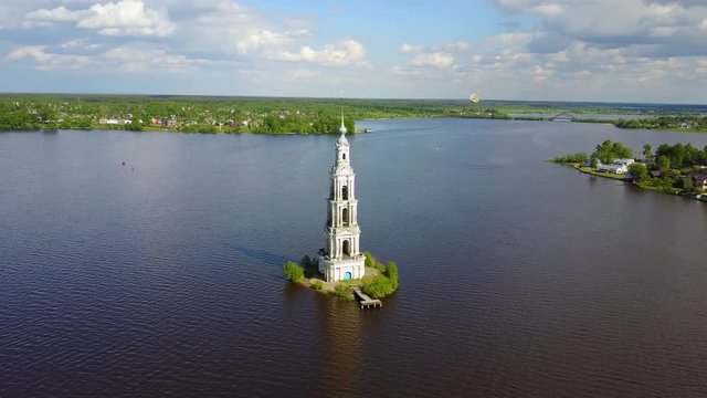Famous flooded bell tower in Kalyazin, Tver oblast, Russia (moving around)

