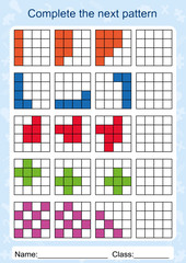 Complete the next pattern, Worksheet for children