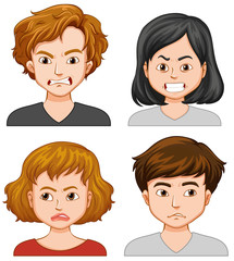 Four people with different facial expressions