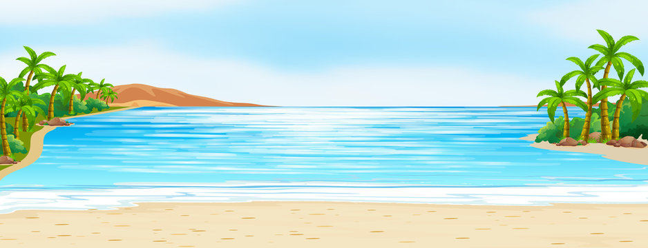 Scene with blue ocean and white sand