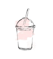 Strawberry milkshake on white background