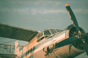 The cockpit of the old plane. Abandoned aircraft