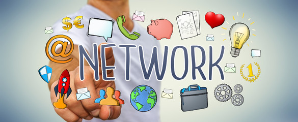 Fototapeta premium Businessman using modern manuscript network text
