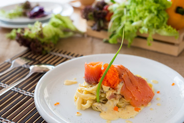 pasta Smoked Salmon & Ebiko with creamy white sauce