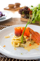 pasta Smoked Salmon & Ebiko with creamy white sauce