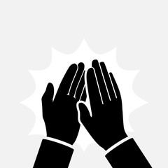 Clapping hands icon silhouette. Applause clap pictogram hands. Vector illustration flat design. Isolated on background. Gesture bravo.