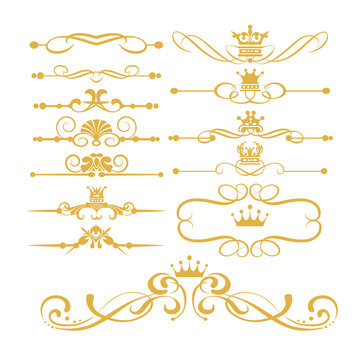 Gold element. Victorian scrolls and crown