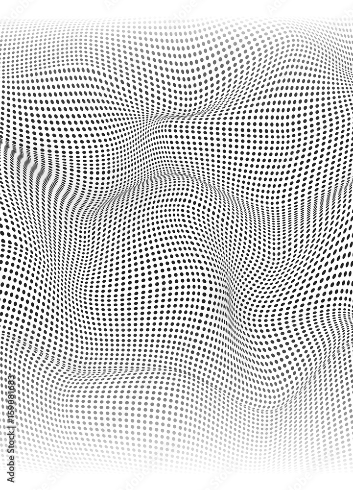 Poster wave mesh with connected black dots. connections dynamic particl