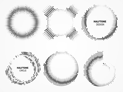 Halftone Circular Frame. Technological Circles With Dots.